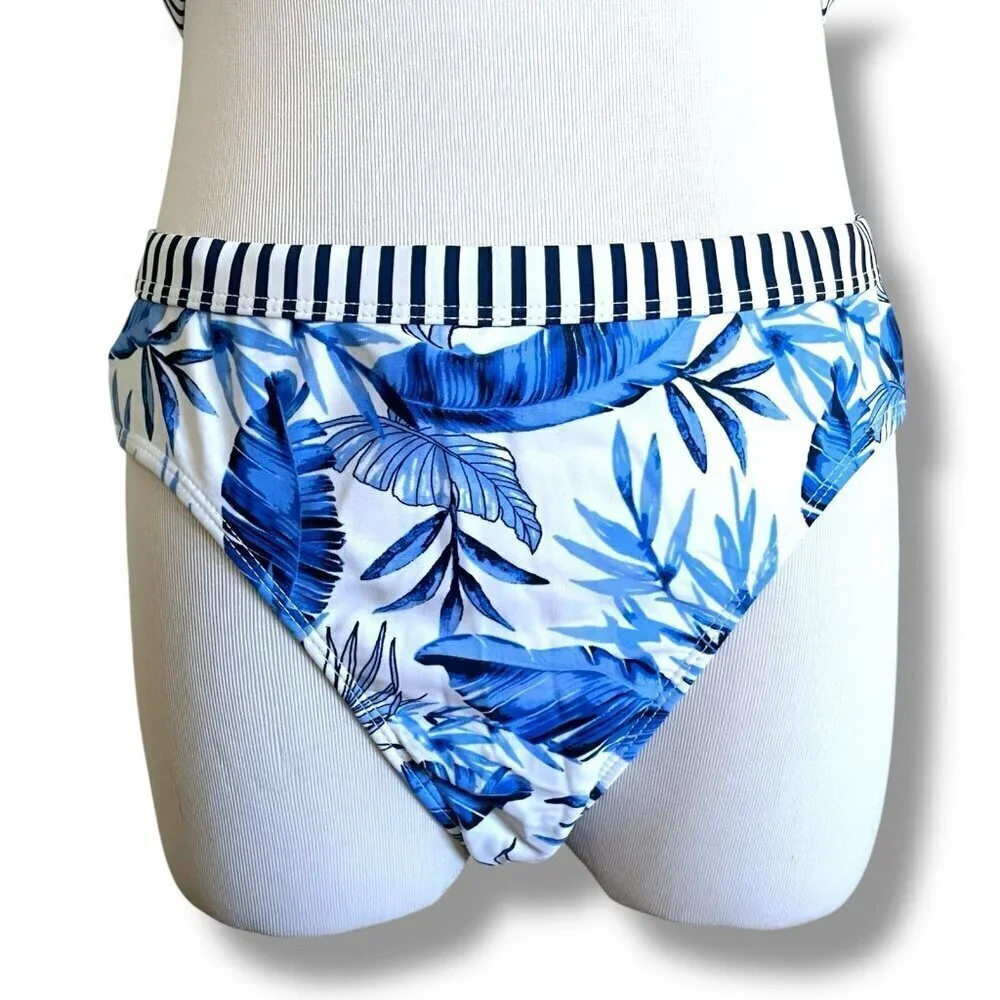 No Boundaries Womens Bikini Plus Sz XL 3X Blue White Palm Print Cut Out Swimsuit